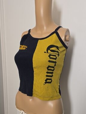 Vintage Corona Split-Panel Ribbed Tank Top - Navy & Yellow xs/s